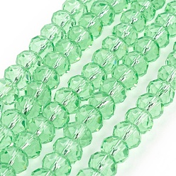 Verde Pálido Abalorios de cristal hechos a mano, rondelle facetas, verde pálido, 12x8 mm, agujero: 1 mm, sobre 72 unidades / cadena