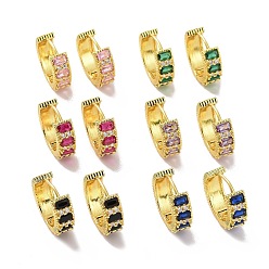 Mixed Color Cubic Zirconia Rectangle Hoop Earrings, Golden Brass Jewelry for Women, Mixed Color, 20.5x22x7mm, Pin: 1.2mm