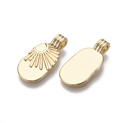 Real 18K Gold Plated Brass Pendants, Oval with Sun, Nickel Free, Real 18K Gold Plated, 21.5x10.5x4.5mm, Hole: 2mm