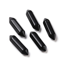 Obsidian Natural Obsidian Double Terminal Pointed Pendants, Faceted Bullet Charm, 30~35x8~9x8~9mm, Hole: 1.4mm