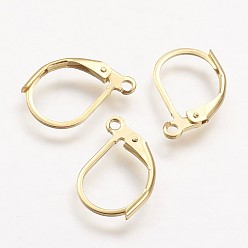 Golden 304 Stainless Steel Leverback Earring Findings, with Loop, Golden, 15x10x2mm, Hole: 1mm, pin: 0.7x0.9mm