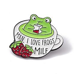Tableware Cartoon Frog Enamel Pin, Electrophoresis Black Alloy Word Man I Love Frogs Milf Brooch for Backpack Clothes, Cup Pattern, 25.5x29x2mm, Pin: 1.3mm