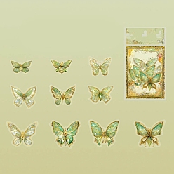 Lime Green 20Pcs 10 Styles Laser Waterproof PET Butterfly Decorative Stickers, Self-adhesive Decals, for DIY Scrapbooking, Lime Green, 50~70mm, 2pcs/style