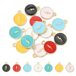 Mixed Color 14Pcs 7 Colors Alloy Enamel Pendants, Cadmium Free & Lead Free, Light Gold, Flat Round with Lightning, Mixed Color, 16x13x2mm, Hole: 1.6mm, 2pcs/color