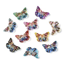 Mixed Color Translucent Resin Cabochons, Golden Metal Enlaced Butterfly, Mixed Color, 6.5x9.5x2.5mm