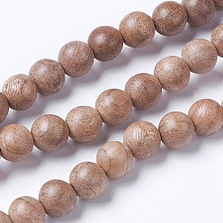 BurlyWood Natural Wood Beads Strands, Round, BurlyWood, 7.5~8mm, Hole: 1mm, about 46pcs/strand, 14.9 inch(38cm)