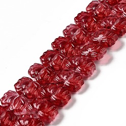 FireBrick Transparent Glass Beads Strands, Lotus, Dark Red, 10x14x7mm, Hole: 0.8mm, about 38pcs/strand, 14.17 inch(36cm)