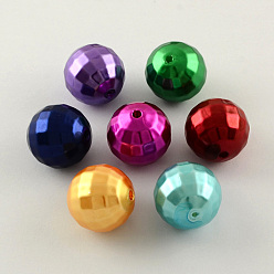 Mixed Color ABS Plastic Imitation Pearl Faceted Round Beads, Mixed Color, 20mm, Hole: 2.5mm, about 122pcs/500g
