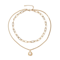 Oro Chapado al vacío 304 cadenas dobles de acero inoxidable collar de varias capas con colgante de flor de perla de plástico para mujer, dorado, 16.34 pulgada (41.5 cm)