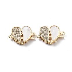 White Valentine's Day Brass Micro Pave Cubic Zirconia Box Clasps, with Shell, Real 18K Gold Plated, Heart, White, 12x17x3.2mm, Hole: 1mm