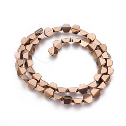 Copper Plated Electroplated Non-magnetic Synthetic Hematite Beads Strands, Polish, Trapezoid, Copper Plated, 8x8x4mm, Hole: 1mm, about 52pcs/strand, 16.14 inch(41cm)