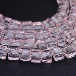 Pearl Pink Transparent Glass Bead Strands, Cube, Pearl Pink, 3x3x3mm, Hole: 0.5mm, about 100pcs/strand, 11.6 inch