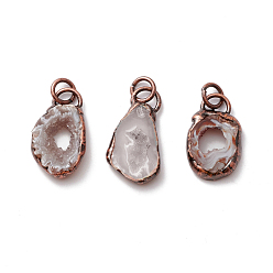 Druzy Agate Natural Druzy Agate Pendants, with Red Copper Tone Tin Findings, Lead & Nickel & Cadmium Free, Nuggets, 25~48x12~23x5~7mm