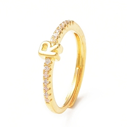 Letter R Clear Cubic Zirconia Initial Letter Adjustable Ring, Golden Brass Jewelry for Women, Letter.R, Inner Diameter: 18mm