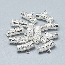 Silver 925 Sterling Silver Tube Bails, Loop Bails, Tube with Flower, Silver, 17x10x7mm, Hole: 1.4mm, 4mm Inner Diameter