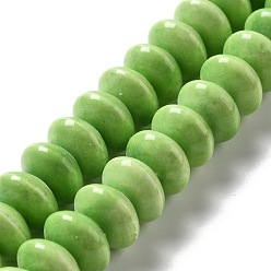 Verde Claro Cuentas de porcelana hechas a mano pearlized, plano y redondo, verde claro, 12x7 mm, agujero: 1.6 mm, sobre 45 unidades / cadena, 12.40'' (31.5 cm)