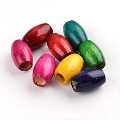 Couleur Mélangete Perles de bois naturel tonneau teint, sans plomb, couleur mixte, 28~30x20mm, Trou: 8.5~10.5mm