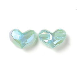 Pale Green Opaque Acrylic Beads, AB Color Plated, Faceted, Heart, Pale Green, 26x34.5x16mm, Hole: 4mm