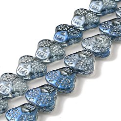 Steel Blue Transparent Electroplate Glass Beads Strands, Rainbow Plated, Skull Head, Steel Blue, 16x19x7mm, Hole: 1.2mm, about 40pcs/strand, 24.57 inch(62.4cm)