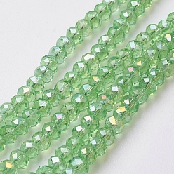 Spring Green Electroplate Glass Beads Strands, Full Rainbow Plated, Faceted, Rondelle, Spring Green, 4~4.5x3mm, Hole: 0.5mm, about 130~135pcs/strand, 15.5~16 inch(39~40cm)