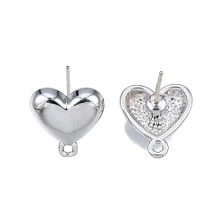 Platinum Alloy Stud Earring Findings, with Horizontal Loops and 304 Stainless Steel Pins, Heart, Cadmium Free & Nickel Free & Lead Free, Platinum, 13x12mm, Hole: 1.2mm, Pin: 0.7mm
