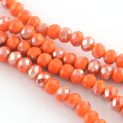 Orange Foncé Brins de perles de verre rondelles à facettes, demi-plaqué, orange foncé, 6x4mm, Trou: 1mm, Environ 87~90 pcs/chapelet, 15.7 pouce