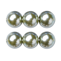 Vert Mer Moyen Brins de perles rondes en verre teinté écologique, Grade a, cordon en coton fileté, vert de mer moyen, 8mm, Trou: 0.7~1.1mm, Environ 52 pcs/chapelet, 15 pouce