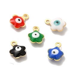 Mixed Color 304 Stainless Steel Enamel Charms, Flower with Evil Eye Charm, Golden, Mixed Color, 8.5x6.5x2.5mm, Hole: 1mm
