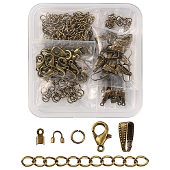 Bronze Antique Kit de recherche de fabrication de bijoux de bricolage, y compris les fermoirs à pince de homard en alliage de zinc, anneaux de saut en fer et extrémités chaînes et extrémités à sertir, bouton-pression en laiton sur les bélières et le gardien de fil, bronze antique, 5~50x3~4x1~6mm, Trou: 0.5~1.2mm, 200 pcs / boîte