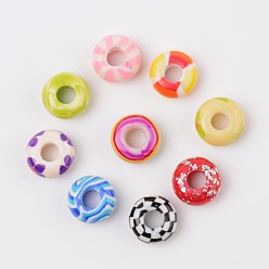 Mixed Color Handmade Polymer Clay Enamel European Beads, Large Hole Rondelle Beads, Mixed Color, 14x7.5mm, Hole: 5.5mm