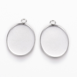 Stainless Steel Color 304 Stainless Steel Pendant Cabochon Settings, Plain Edge Bezel Cups, Oval, Stainless Steel Color, Tray: 25x18mm, 29.5x19x1mm, Hole: 2.5mm
