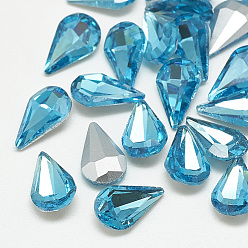 Aguamarina Señaló hacia cabujones de diamantes de imitación de cristal, espalda plateada, facetados, lágrima, aguamarina, 8x5x3 mm