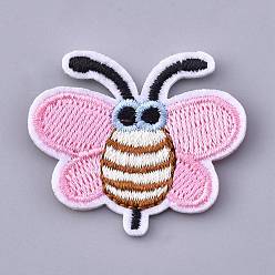 Pink Computerized Embroidery Cloth Iron on/Sew on Patches, Costume Accessories, Appliques, Butterfly, Pink, 30~31.5x36.5x1.5mm