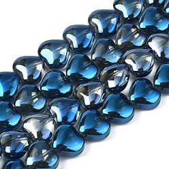 Azul Chapado Abalorios de vidrio electrochapa, medio chapado, corazón, azul chapado, 9~10x10x5.5 mm, agujero: 0.8 mm, sobre 70~71 unidades / cadena, 25.20 pulgada ~ 26.38 pulgada (64~67 cm)