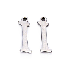 Letter I 201 Stainless Steel Charms, Laser Cut, Stainless Steel Color, Letter.I, 12.5x4x1mm, Hole: 1mm