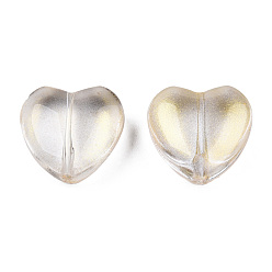 Verge D'or Perles de verre peintes par pulvérisation transparent, avec de la poudre de paillettes, cœur, verge d'or, 12x12x5.5mm, Trou: 1mm