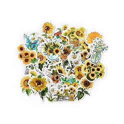 Mixed Color Paper Self-Adhesive Stickers, Sunflower Stickers, for Suitcase, Skateboard, Refrigerator, Helmet, Mobile Phone Shell, Mixed Color, 43.5~69x37~75x0.2mm, 50pcs/bag