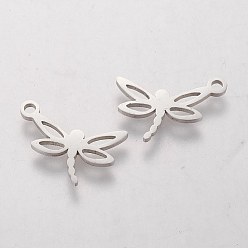 Stainless Steel Color 304 Stainless Steel Pendants, Dragonfly, Stainless Steel Color, 13x16x1mm, Hole: 1.5mm
