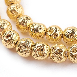 Golden Plated Electroplated Natural Lava Rock Beads Strands, Round, Bumpy, Golden Plated, 8~8.5mm, Hole: 1mm, about 47pcs/strand, 15.35 inch(39cm)