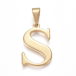 Letter S 304 Stainless Steel Pendants, Golden, Initial Letter.S, 28x18x1.5mm, Hole: 5x8mm