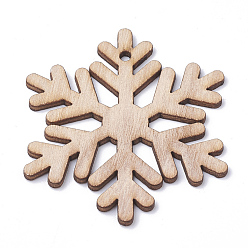BurlyWood Undyed Wooden Big Pendants, Snowflake, BurlyWood, 69x60.5x2.5mm, Hole: 3mm