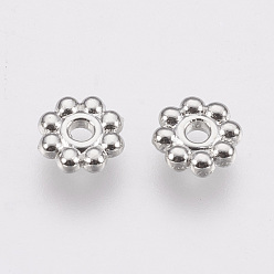 Platinum Alloy Daisy Spacer Beads, Flower, Cadmium Free & Lead Free, Platinum, 5x1.5mm, Hole: 1.8mm, about 7000pcs/1000g