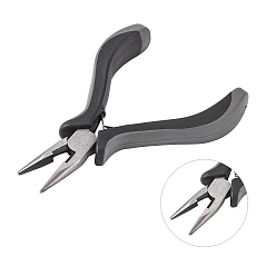 Stainless Steel Color 45# Carbon Steel Jewelry Pliers, Chain Nose Pliers, Polishing, Black, Stainless Steel Color, 13x7.7x1.7cm