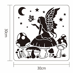 Angel & Fairy Grands modèles de pochoirs de peinture de dessin réutilisables en plastique, pour la peinture sur scrapbook tissu carreaux sol meubles bois, carrée, motif de fées, 300x300mm