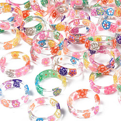 Mixed Color Transparent Resin Flower Finger Ring for Women, Mixed Color, US Size 5 3/4(16.3mm)