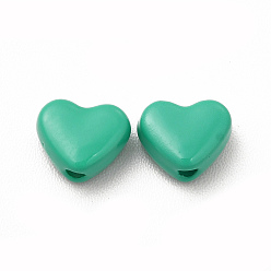 Medium Aquamarine Heart Spray Painted Alloy Beads, Cadmium Free & Nickel Free & Lead Free, Medium Aquamarine, 5x6x3mm, Hole: 1.2mm