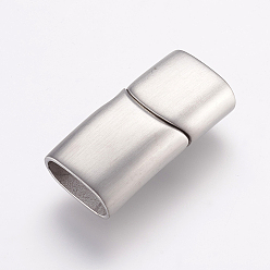Stainless Steel Color 304 Stainless Steel Magnetic Clasps with Glue-in Ends, Rectangle, Frosted, Stainless Steel Color, 29x14x8.5mm, Hole: 6.5X12mm