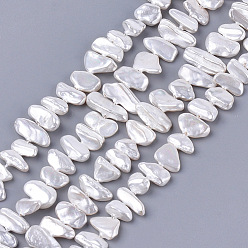 Creamy White Electroplate Shell Pearl Beads Strands, Chip, Creamy White, 6~13x10~36x3~7mm, Hole: 1mm, about 38~42pcs/strand, 13.7 inch