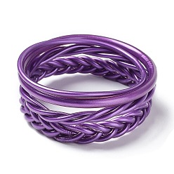 Purple 4Pcs 4 Style Plastic Cord Braided Stretch Bracelets Set, Purple, Inner Diameter: 2-1/2 inch(6.2~6.5cm), 1Pc/style