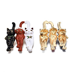 Light Gold Colorful Cat Enamel Pin, Alloy Badge with Rhinestone for Backpack Clothes, Nickel Free & Lead Free, Light Gold, 46x41mm, Pin: 0.7mm